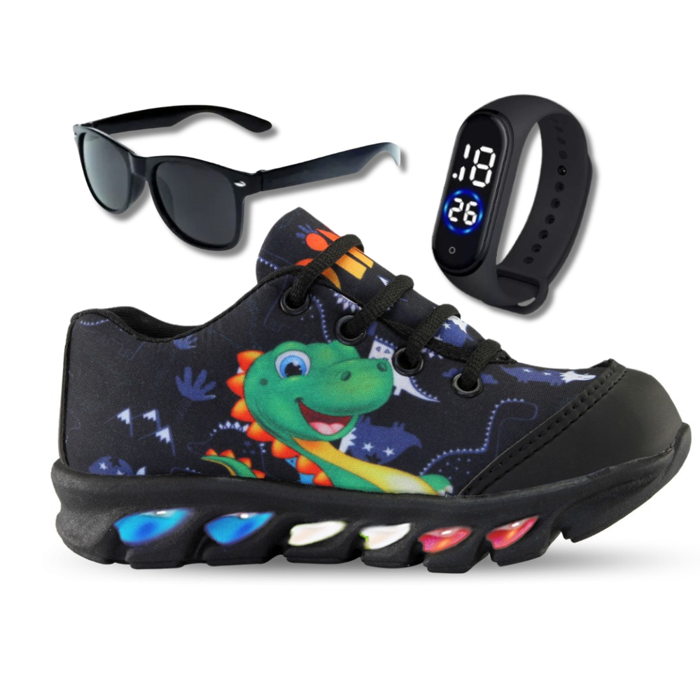 Kit Tênis De Led Infantil Menino Masculino Dinossauro + Relógio + Óculos em Oferta na Shopee
