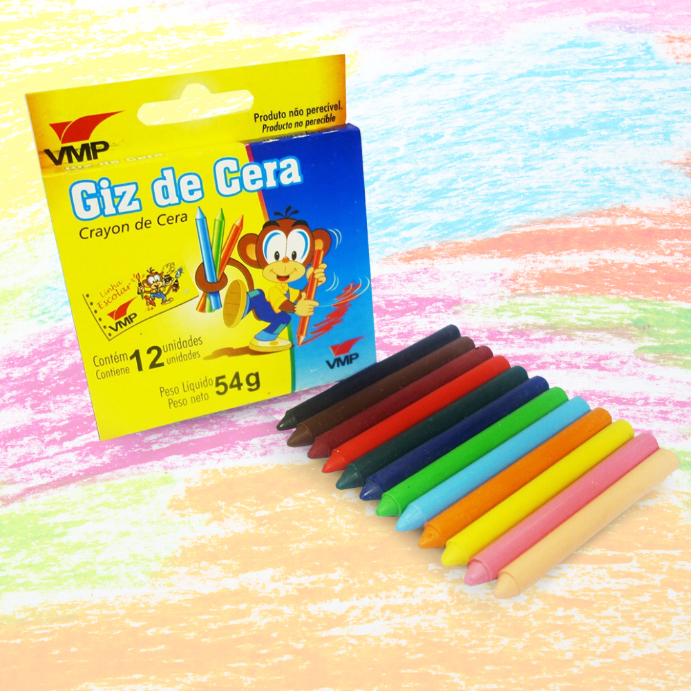 Giz de Cera Para Colorir Fino Com 12 Cores Atacado 12 Caixas