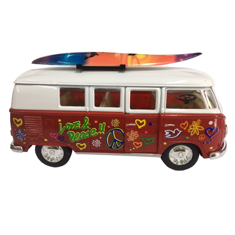 Minitaura carrinho Colecao Classical Bus 1962 kombi com prancha desenhos Kinsmart