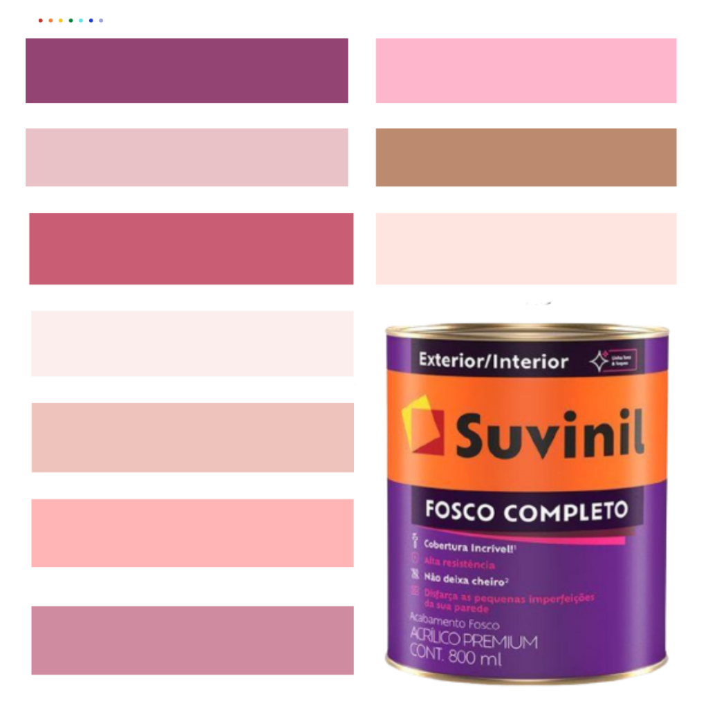 Tinta De Parede Acrílica Cor Rosa Suvinil Fosco Completo Premium Lavável Antimofo 800ml