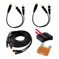 Kit Cabo Rca Para Módulos Até 4 Canais + Porta Fusível Fio 4mm 100% Cobre + Fusível de 40 Amperes