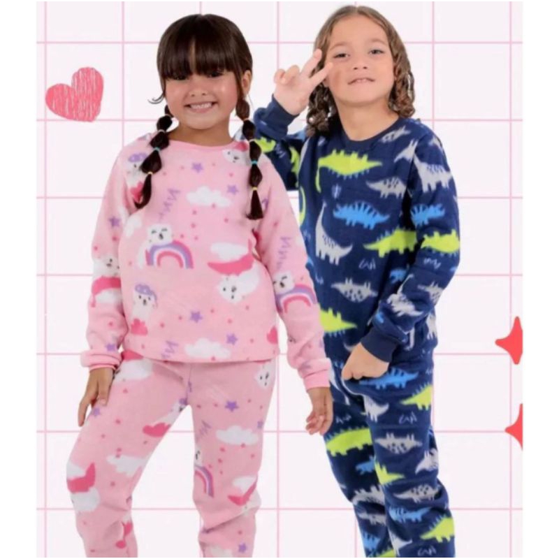 Conjunto pijama infantil de frio em soft para o inverno TAM. 1 ao 16 em Oferta na Shopee