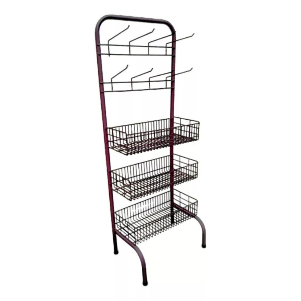 Expositor Display Para Encartelados 3 Cestos 2 Gancheiras em Oferta na Shopee