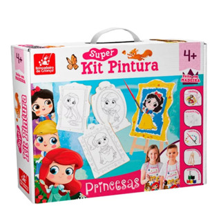 Kit De Pintura Princesas Infantil Desenhos C/ Cavalete De Mesa, 4 Telas, 6 Tintas, Pincel e Avental em Oferta na Shopee