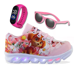 Tenis de LED infantil SKY feminino com relogio e oculos meninas com luzinhas presente natal