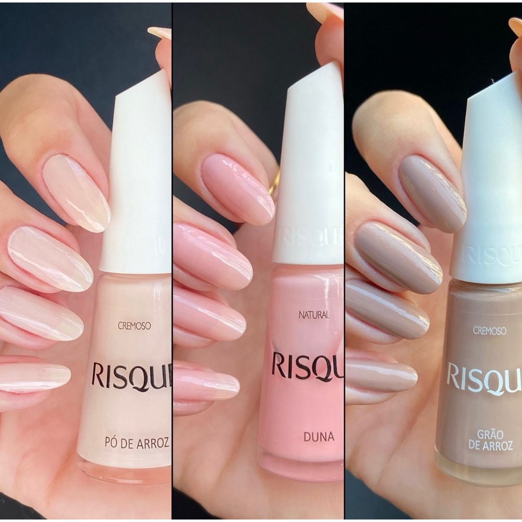Kit 3 Esmalte Risque Tons de Nude Mais Vendidos , Pó de Arroz , Duna e Grão de Arroz