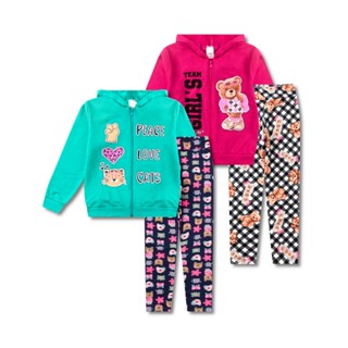 2 Conjuntos Moletom Infantil Feminino Roupa Menina Inverno 4 Peças - 2 Jaquetas e 2 Calças