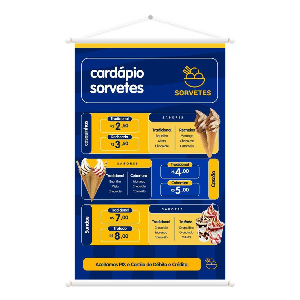Banner - Faixa - Sorveteria - Sorvete de Máquina - Sorvetes - 60x90cm