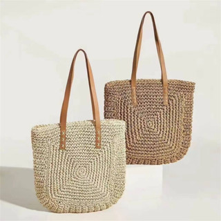 Juzia Bolsas Bolsa tote palha de praia quadrado trançado xadrez quadriculado bolsa de ombro alça de couro sintético fecho de zíper