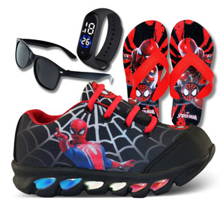 Tênis de LED Infantil Masculino Homem Aranha Com Chinelo Mais Relógio e óculos presente n…