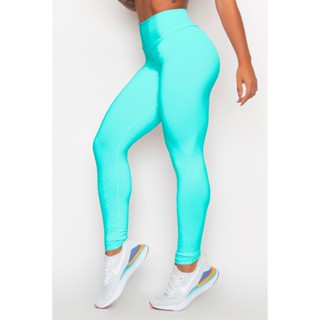 Calça Legging Feminina cós alto Fitness Azul brilho