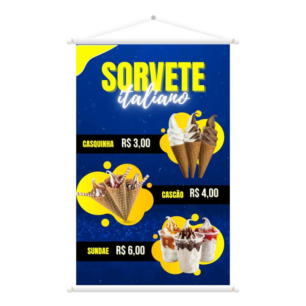 Banner Sorvete  de Máquina - Sorveteria- Medida 60x90cm
