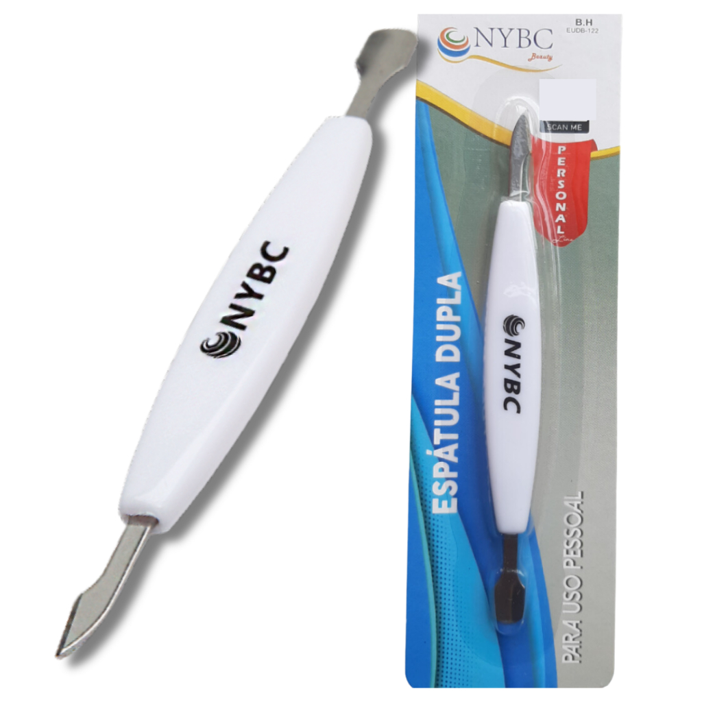 Espátula Dupla Cabo Plástico - NYBC Beauty - Profissional para Cutícula - (14 cm) - Cabo Plástico