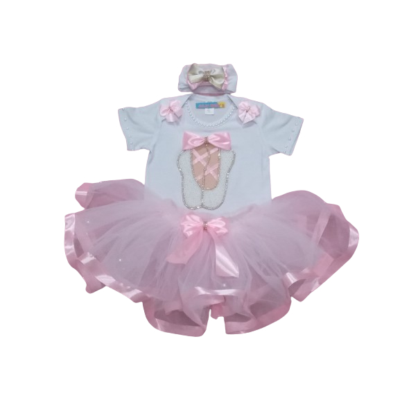 Roupinha Bailarina com Saia Tutu e  Laço para cabelo