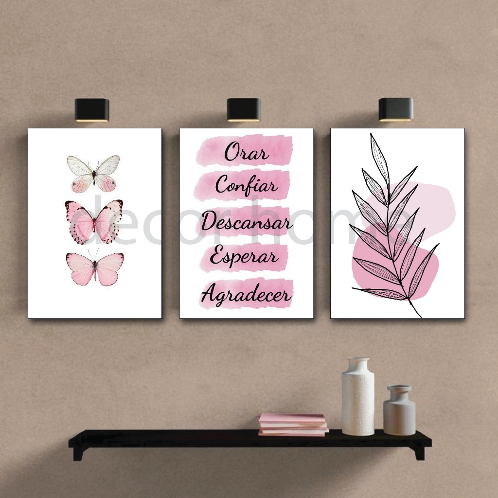 Promoção! Placa quadro decorativo/Kit com 3 peças! Borboleta Orar, confiar, descansar, esperar, agradecer/borboleta