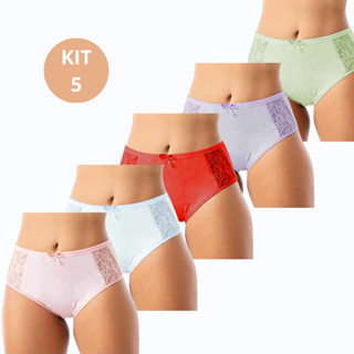 Kit 5 Calcinhas Cós Alto Confortável Microfibra Calçola Cós Alto Conforto