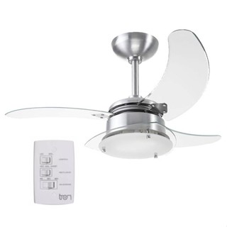 Ventilador De Teto Chanceler Tron 3 Pás Transparentes Aço Lustre LED + Chave De Parede