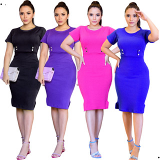 Vestido Feminino Mídi Botões Malha Festa Tubinho Moda Evangélica Social