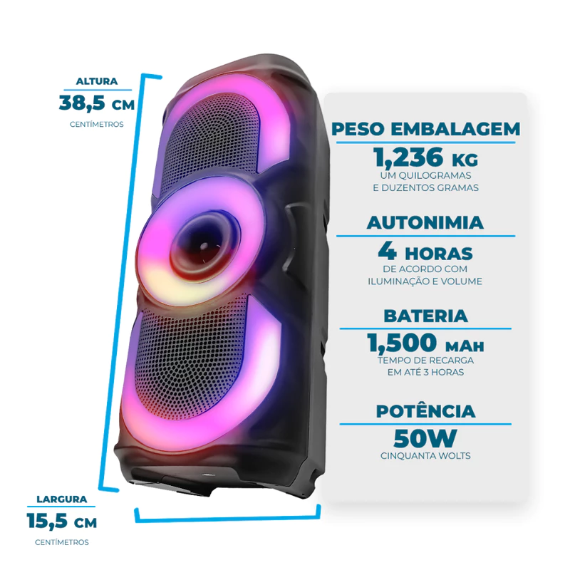 Caixa de Som Bluetooth Portátil RGB Xtrad 30/50W TWS USB Estéreo — foto 5