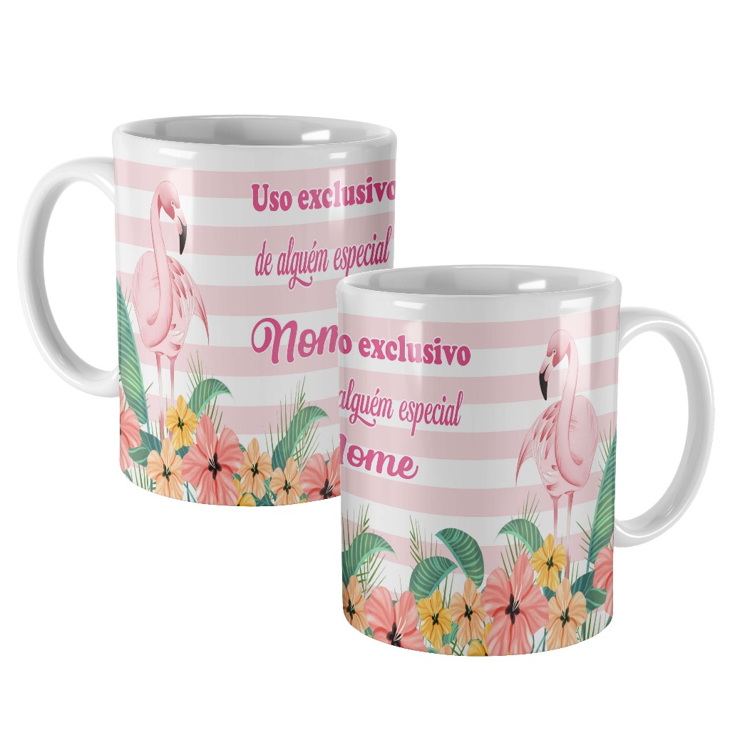caneca floral rosa personalizada flamingos com nome e dizer verão tropical para presente amiga tia mãe filha irmã neta comadre sogra nora cunhada