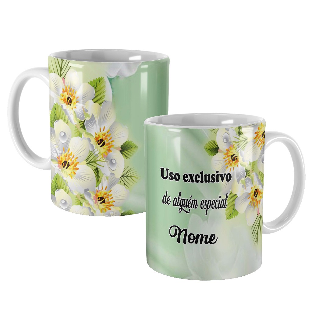 caneca floral verde para presente personalizada com nome e dizer para vó mãe dinda amiga filha irmã prima patroa chefe tia