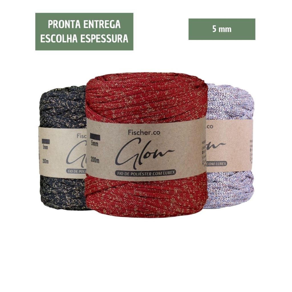 Fio Náutico Glow 5mm Fischer 400g - Poliéster com Lurex - Crochê / Tricô em Oferta na Shopee