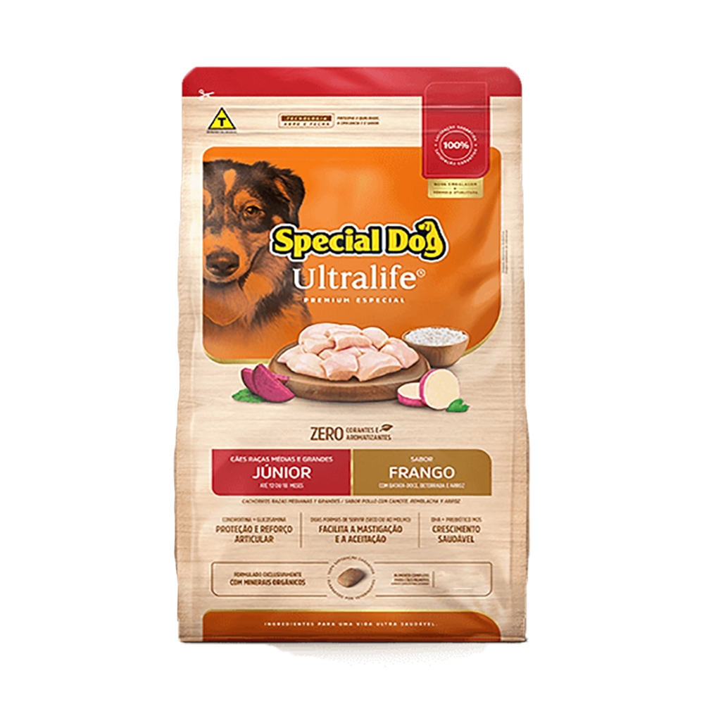 Ração Cães Special dog Ultralife Junior Raças Médias/Grande Frango e Arroz - 15kg em Oferta na Shopee