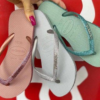 Chinelos Havaianas Feminina Slim Glitter Sparkle Luxo - Grafite/Cinza