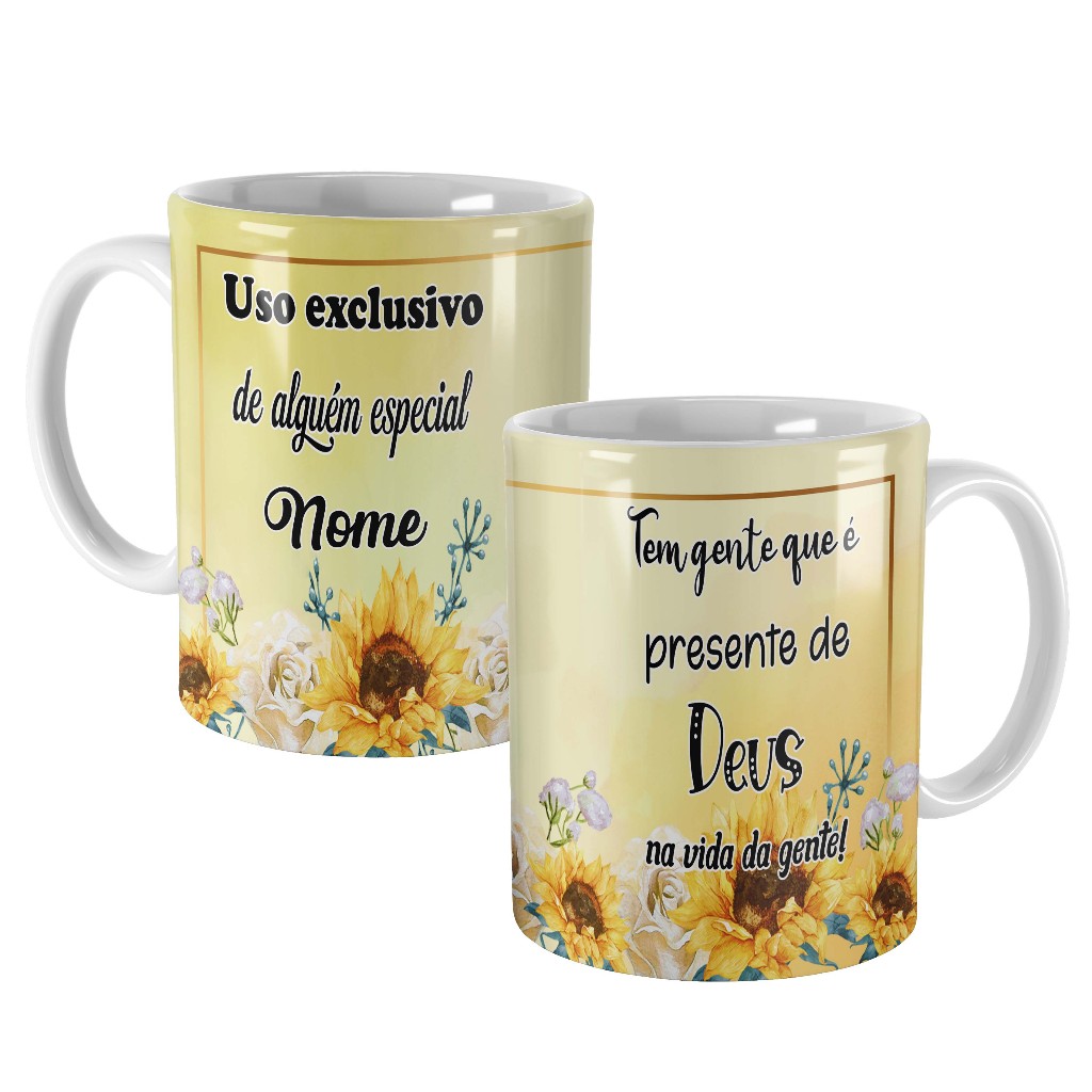 caneca floral girassol personalizada para presente com nome e dizer para tia vó dinda amiga filha irmã prima afilhada