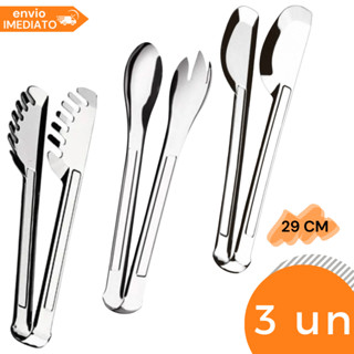 Kit Utensílios de Cozinha 3 Peças 100% Aço Inox Pegadores 29cm de Massa Salada Universal em Oferta na Shopee