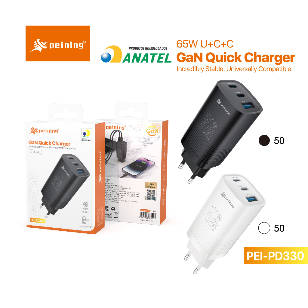 PEINING Carregador Dual TPC E USB 65W PEI-PD330 - Mobile & Gadgets
