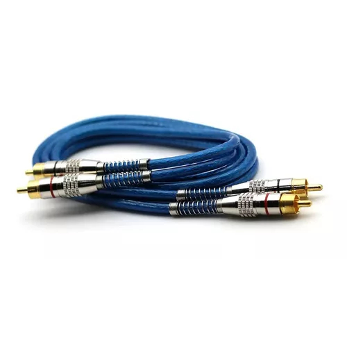 Cabo RCA 1 Metro Dupla Blindagem 5mm Azul  Cobre Blindado Cabo Rca 1 Metro Blindado