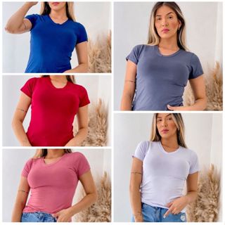 Kit 5 Blusas Femininas Gola V Manga Curta