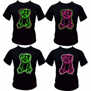 Camiseta Urso cores neon para luz negra 100% Algodão