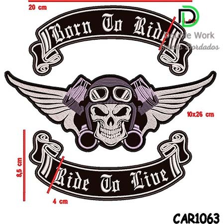 Patch Bordado Skull Caveira Com Asas e Pistão 24x26 cm Cód.2080 Seu Nome sua Cidade - Texto Livre - Motogrupo