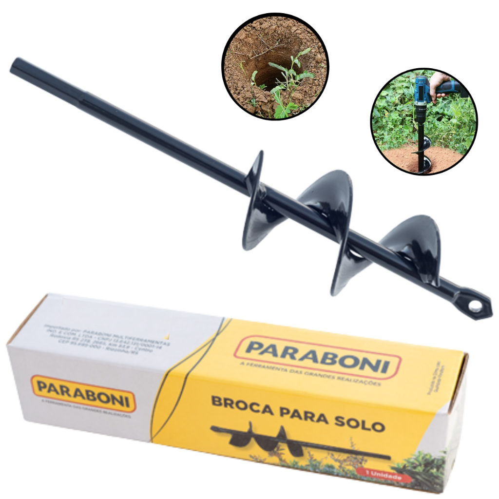 BROCA PERFURADOR PARA SOLO TERRA JARDIM 220X50MM FURADEIRA/PARAFUSADEIRA PARABONI