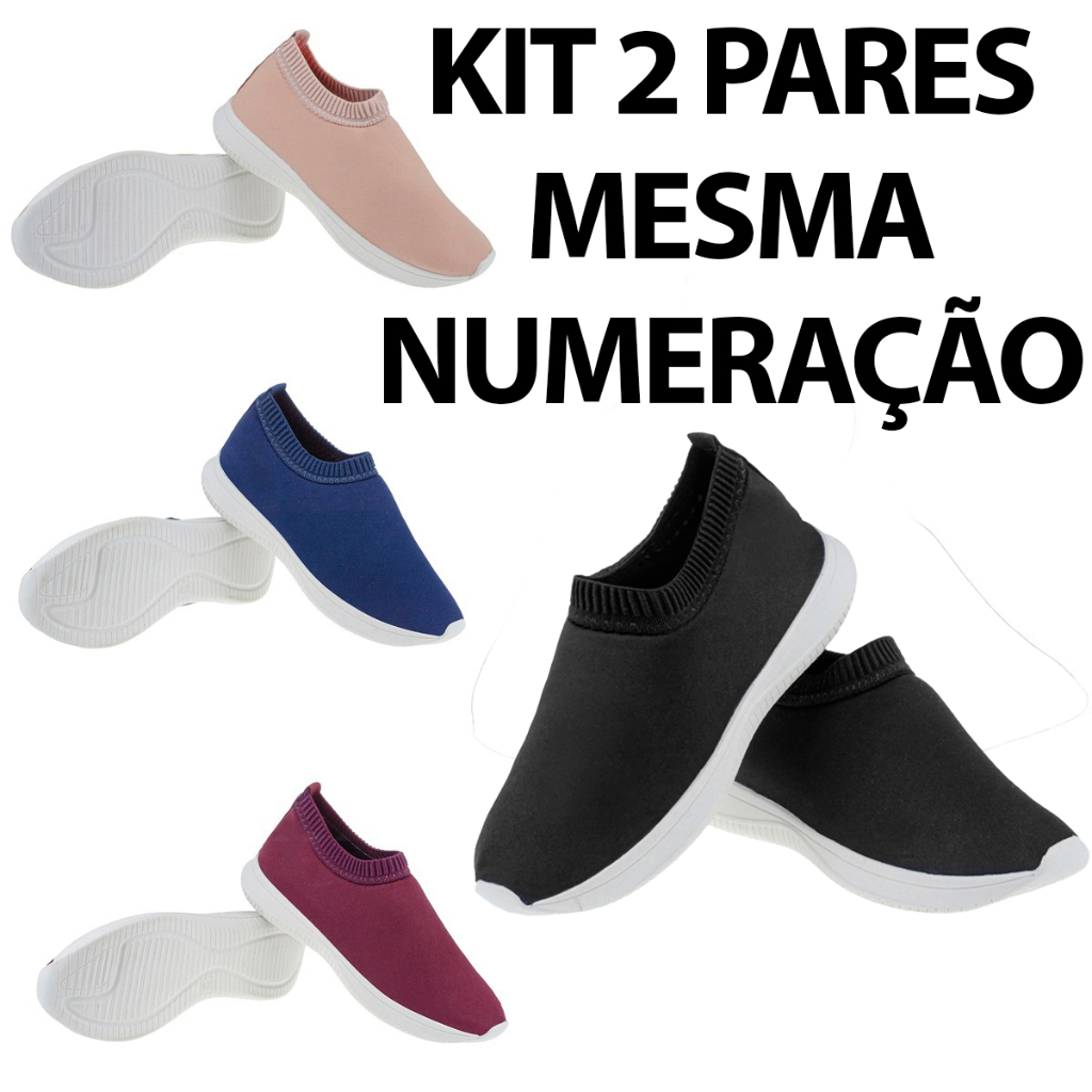 Tênis Calce Fácil Liso   EC   Unisex KIT 2 Pares Mesma Numeração