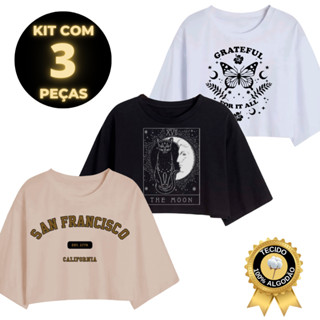 Kit 3 Peças Cropped Gringa Oversized Larguinho Algodão