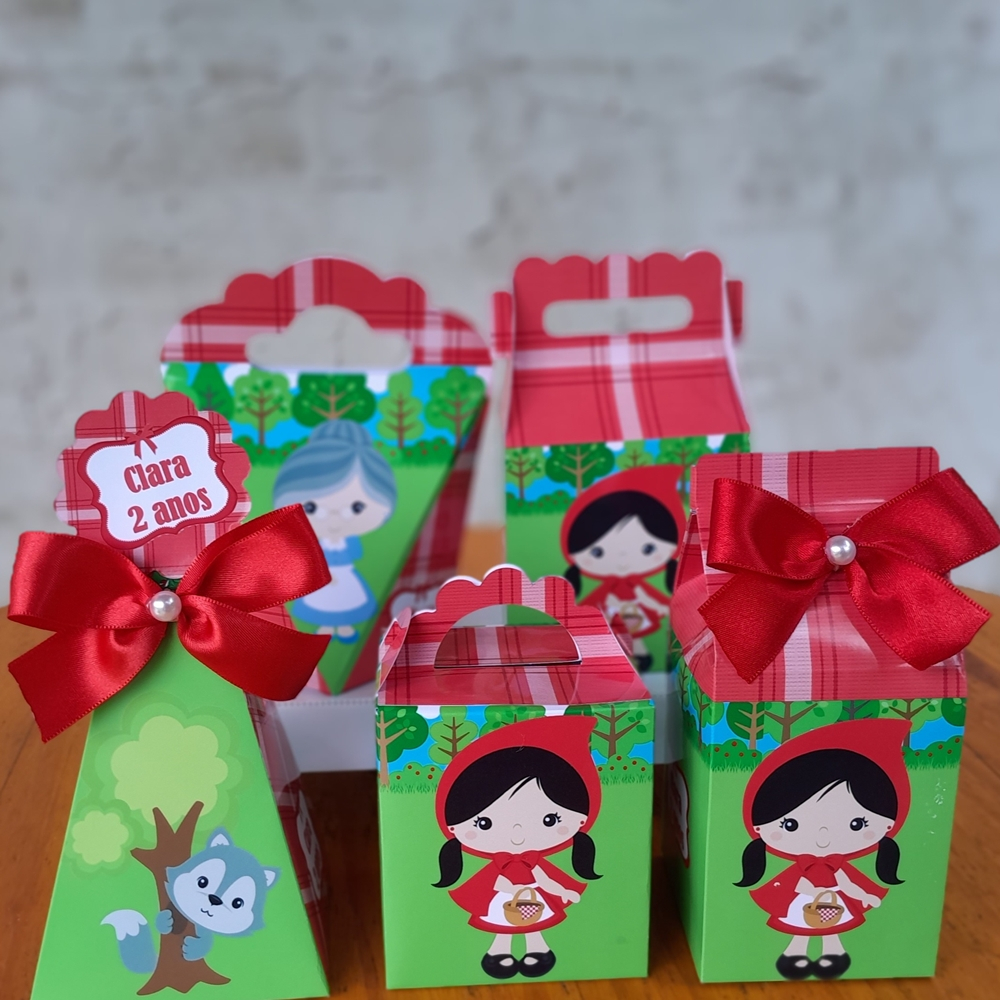 PEGUE E MONTE -Kit Festa Personalizados Lembrancinhas Chapeuzinho Vermelho, Lembrancinha para aniversário, Kit Caixas