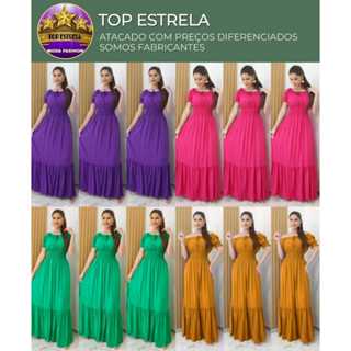 Vestido Longo Ciganinha Feminino Moda Evangélica Verão Lastex na Cintura (REF 5 8 )Duna