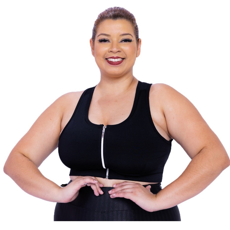 Top Fitness Plus Size Cropped Com Ziper E Bojo Removível Em Suplex Poliéster G1 G2 G3 G4 WOLFOX em Oferta na Shopee