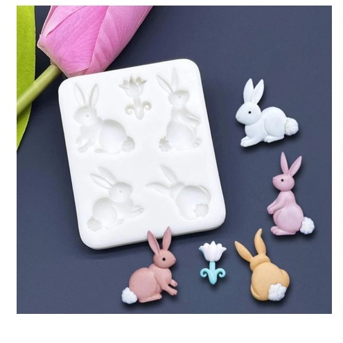 Molde de Silicone Mini Coelhinhos da Páscoa para Artesanato e Confeitaria - Tema Páscoa - Molde Coelhos e Tulipa