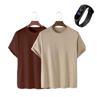 Kit 2 Camiseta Basica Streetwear Camisa T-Shirt UNISSEX Slim Promoção Algodão Varias Cores + Relogio Digital