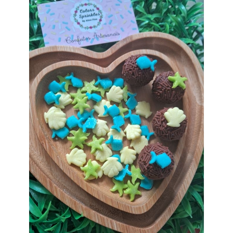 Confeitos de açúcar sprinkles fundo do mar/peixe/ praia 50 unidades. em Oferta na Shopee