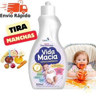 Tira Manchas Hipoalergênico Para Roupas De Bebe Bebê Papinhas Frutas Maça Carnes Leite Chocolate Suco Remédios Canetinhas Vida Macia De 500 Ml