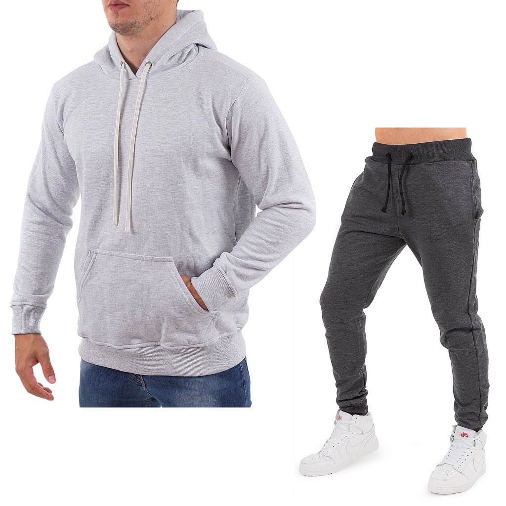 Conjunto Moletom  Blusa de Frio Masculino Capuz Forrado Canguru Cordão Original  Calça Moleton Liso