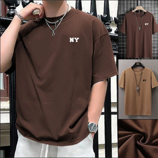 Camiseta Básica Estampada NY Marrom Bege Branco 100% Algodão