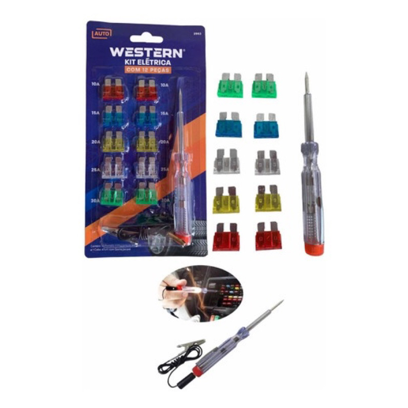 Kit Teste Fusível 12 Peças Caneta Teste E Garra Tipo Jacaré