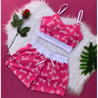 conjunto gringo feminino Barbie cropped com bojo e short academia