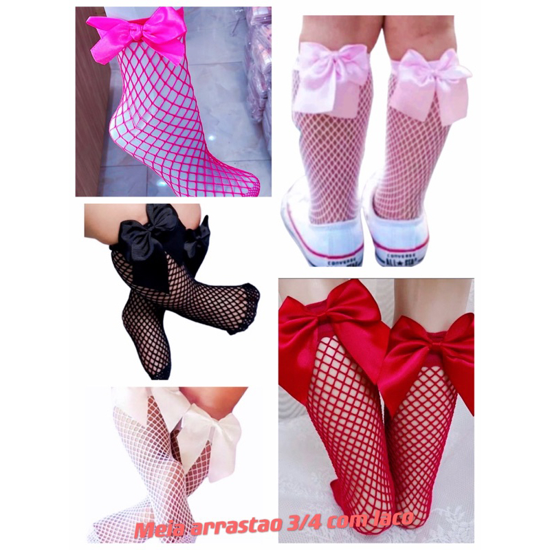 Meia Arrastão Infantil com Laço – Para Festa, Dança, Fantasia e Apresentações 7002 em Oferta na Shopee